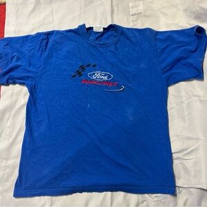 Vintage Ford Drag Racing Tee Shirt Embroidered Blue Mustang GT 500 XL 90s Y2k